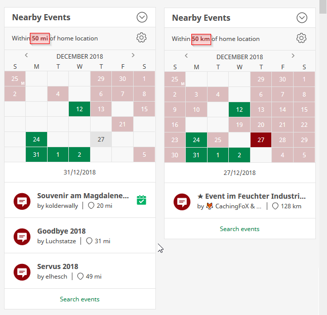 Event widget distance limit not working - Website - Geocaching Forums